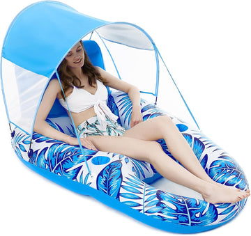 Jasonwell Pool Floats with Canopy - Inflatable Pool Float Adult Lounger Floaties Raft Floating Chair for Swimming Pool Lake Water Lounge Float with Cup Holders Beach Pool Party Toys for Adults - Jasonwell